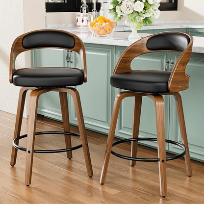 Juego De 2 Taburetes De Bar Giratorios 66 Cm Negro Modernos Negro