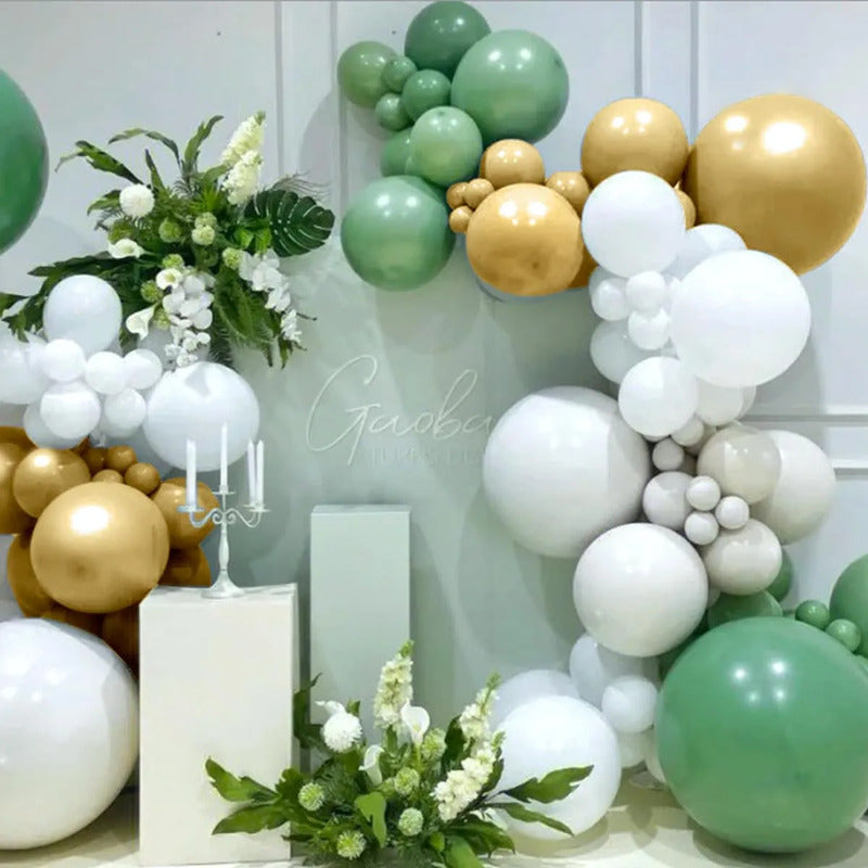 Kit Arco De Globos Verde Blanco Oro 146 Piezas Decoración Fi