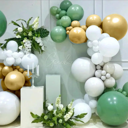 Kit Arco De Globos Verde Blanco Oro 146 Piezas Decoración Fi