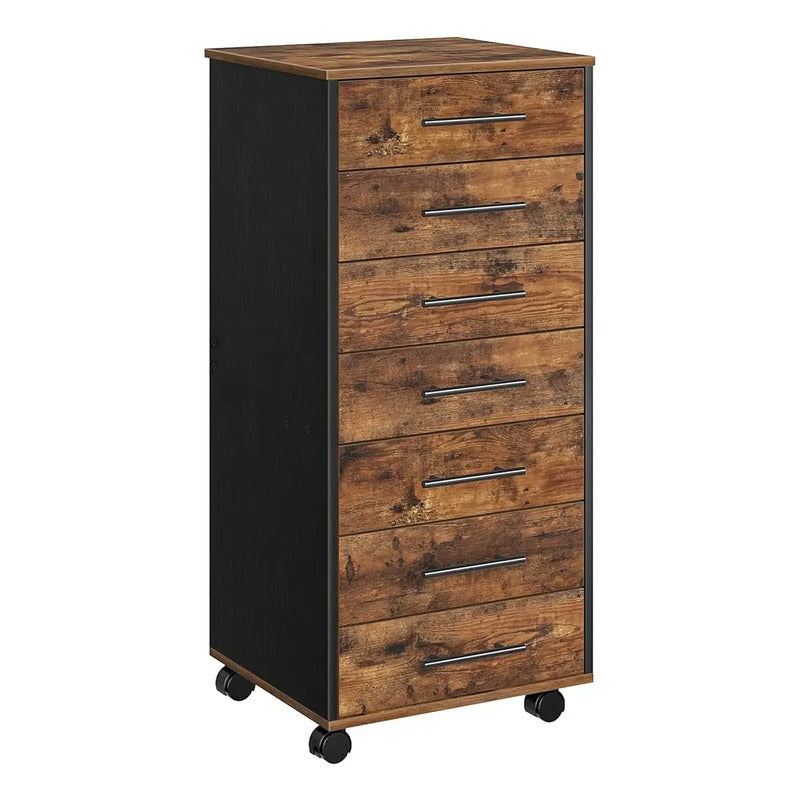 Hoobro Cómoda De 7 Cajones, Archivador, Archivador De Madera Rustic Brown + Black