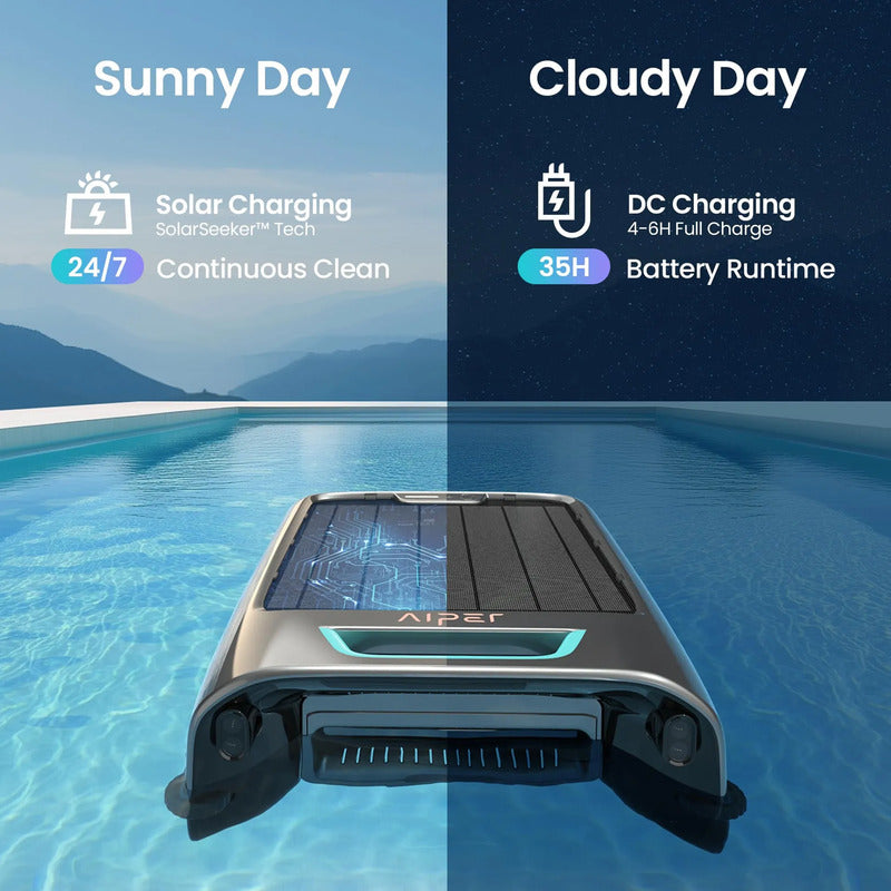 Robot Limpieza Piscina Solar 24/7 Control App Evita Obstácul Gris 10,8 Voltios