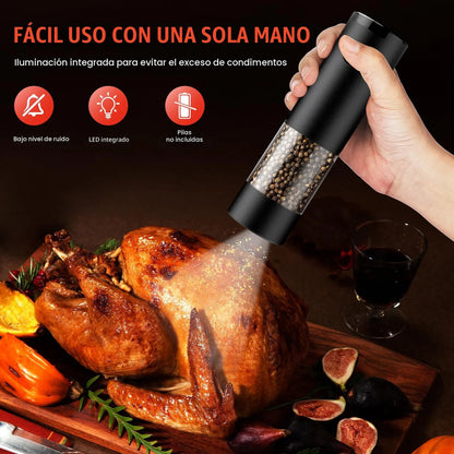 Molinillo Eléctrico De Sal Y Pimienta Ajuste De Grosor Led 2 Negro, Negro