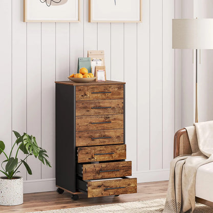 Archivador De 7 Cajones De Madera Para Oficina Y Estudio Rustic Brown + Black