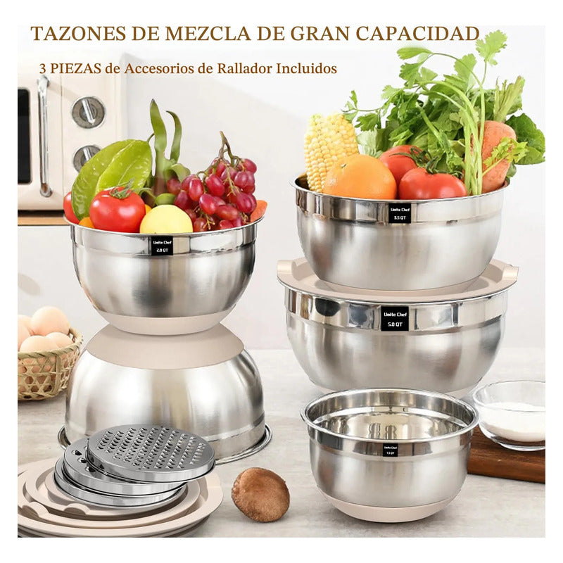 Juego De 8 Cuencos De Acero Inoxidable Con Tapas Herméticas Caqui