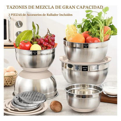 Juego De 8 Cuencos De Acero Inoxidable Con Tapas Herméticas Caqui