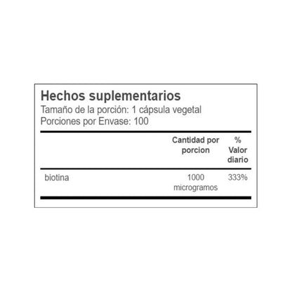 Solgar Biotina 1000 Mcg  100 Cápsulas Vegetales N/a
