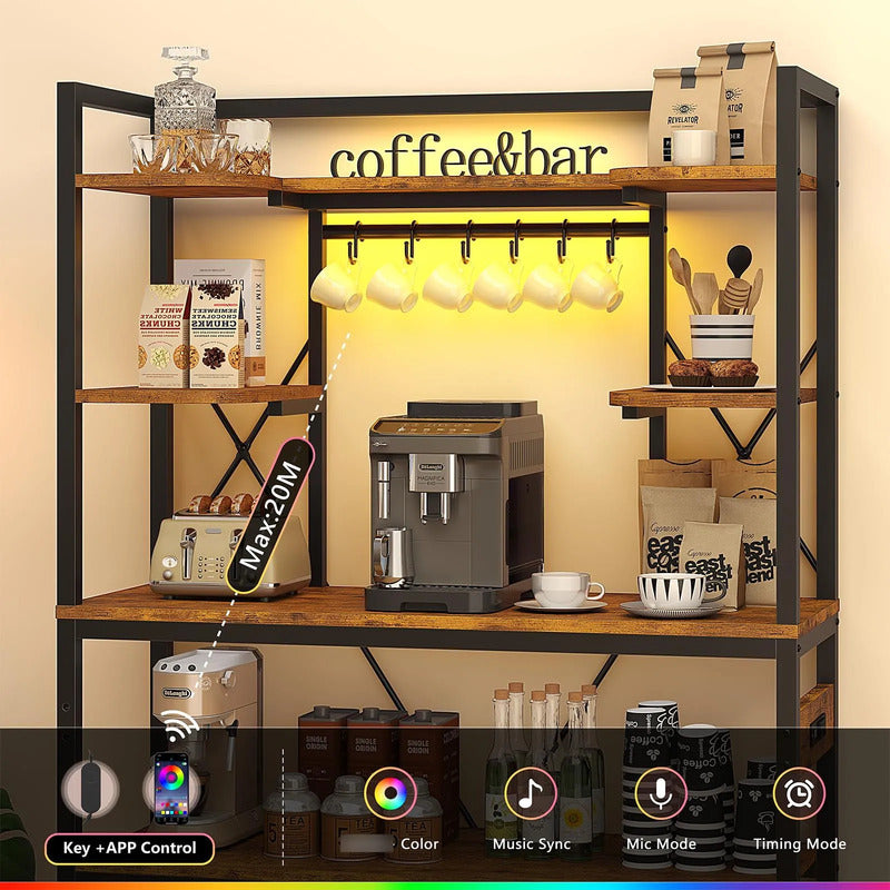 Estante De Cocina 5 Niveles Con Luz Led Y Enchufe Rústico Rustic Brown