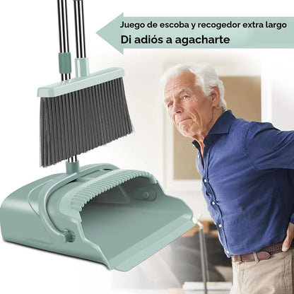 Juego De Escoba Grande Y Recogedor Mango Largo Limpieza Mult Verde