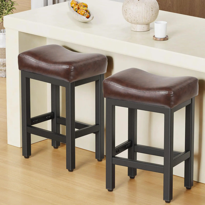 Taburetes De Bar Modernos 2 Piezas Altura 61 Cm Cuero Marrón 24 Pulgadas - Marrón/negro 02