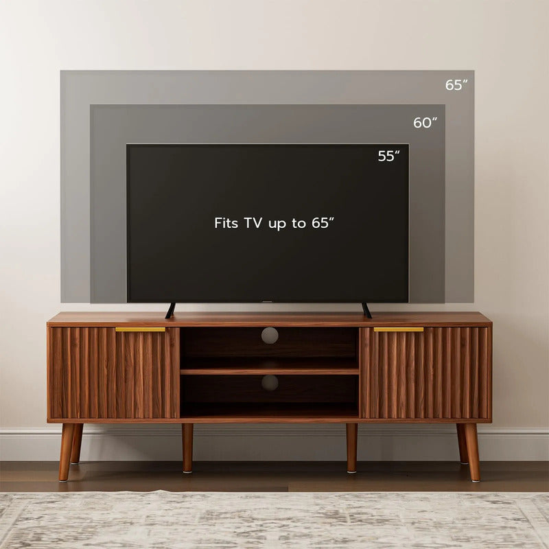 Soporte De Tv Moderno Para Sala Con Estantes Y Cajones 65 Pu Nogal