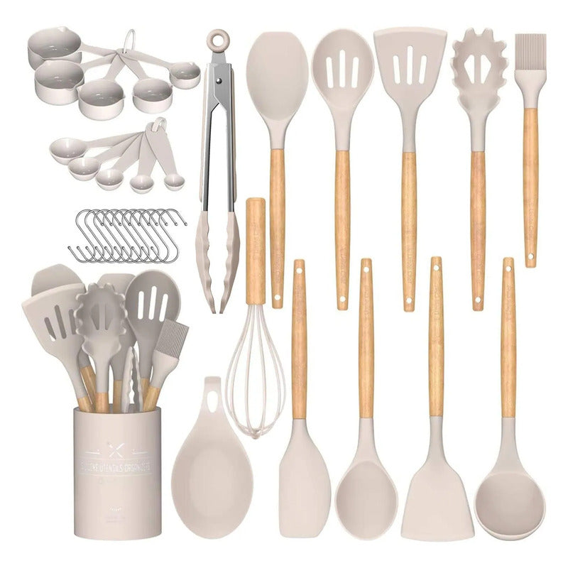 Juego De Utensilios De Cocina 24 Piezas Silicona Resistente Caqui