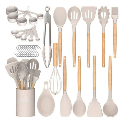 Juego De Utensilios De Cocina 24 Piezas Silicona Resistente Caqui
