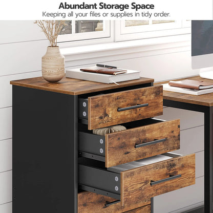 Archivador De 7 Cajones De Madera Para Oficina Y Estudio Rustic Brown + Black