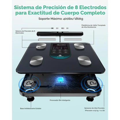 Báscula Inteligente De Baño 8 Electrodos 50 Métricas Imc Gra Azul Oscuro Voltaje