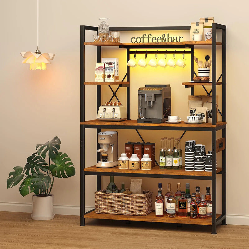 Estante De Cocina 5 Niveles Con Luz Led Y Enchufe Rústico Rustic Brown