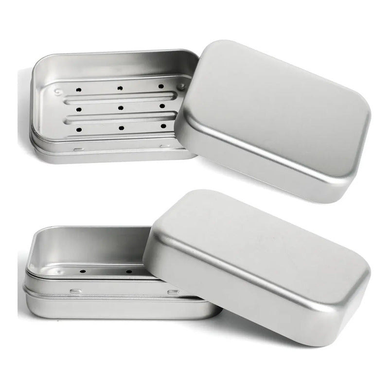 2 Recipientes De Aluminio Para Jabón De Viaje Con Tapa, Ja. Plateado