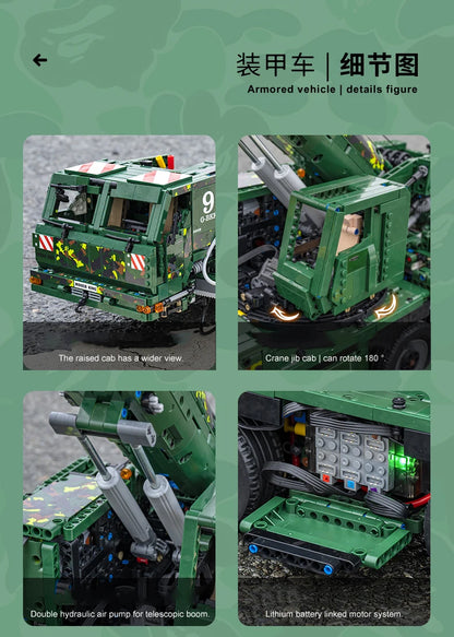 Detalle Mould King 20009 - Grúa Neumática de Recuperación Blindada RC (5539 Piezas)