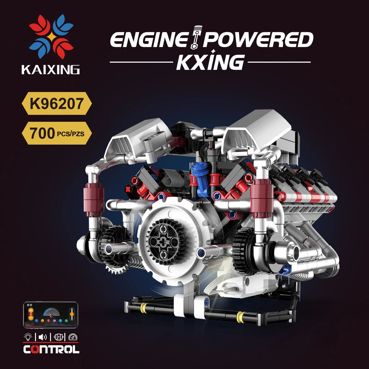 Kaiyu 96207 - Motor A Escala Supercoche F40LM V8 MOC con Control por App y - detalle 1