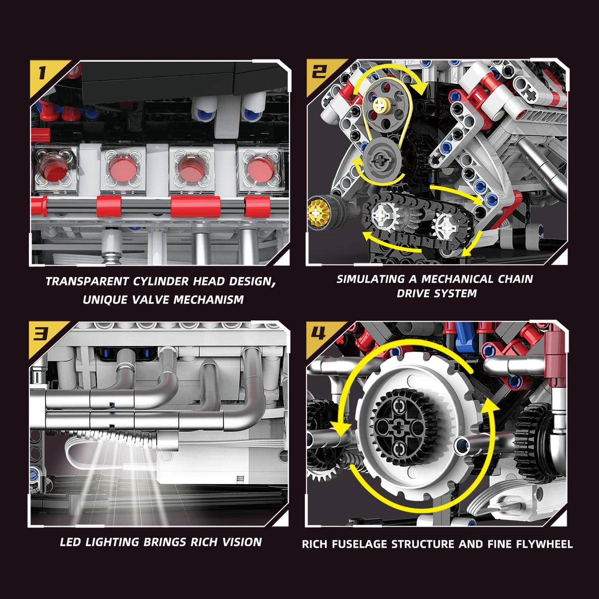 Kaiyu 96207 - Motor A Escala Supercoche F40LM V8 MOC con Control por App y - detalle 2