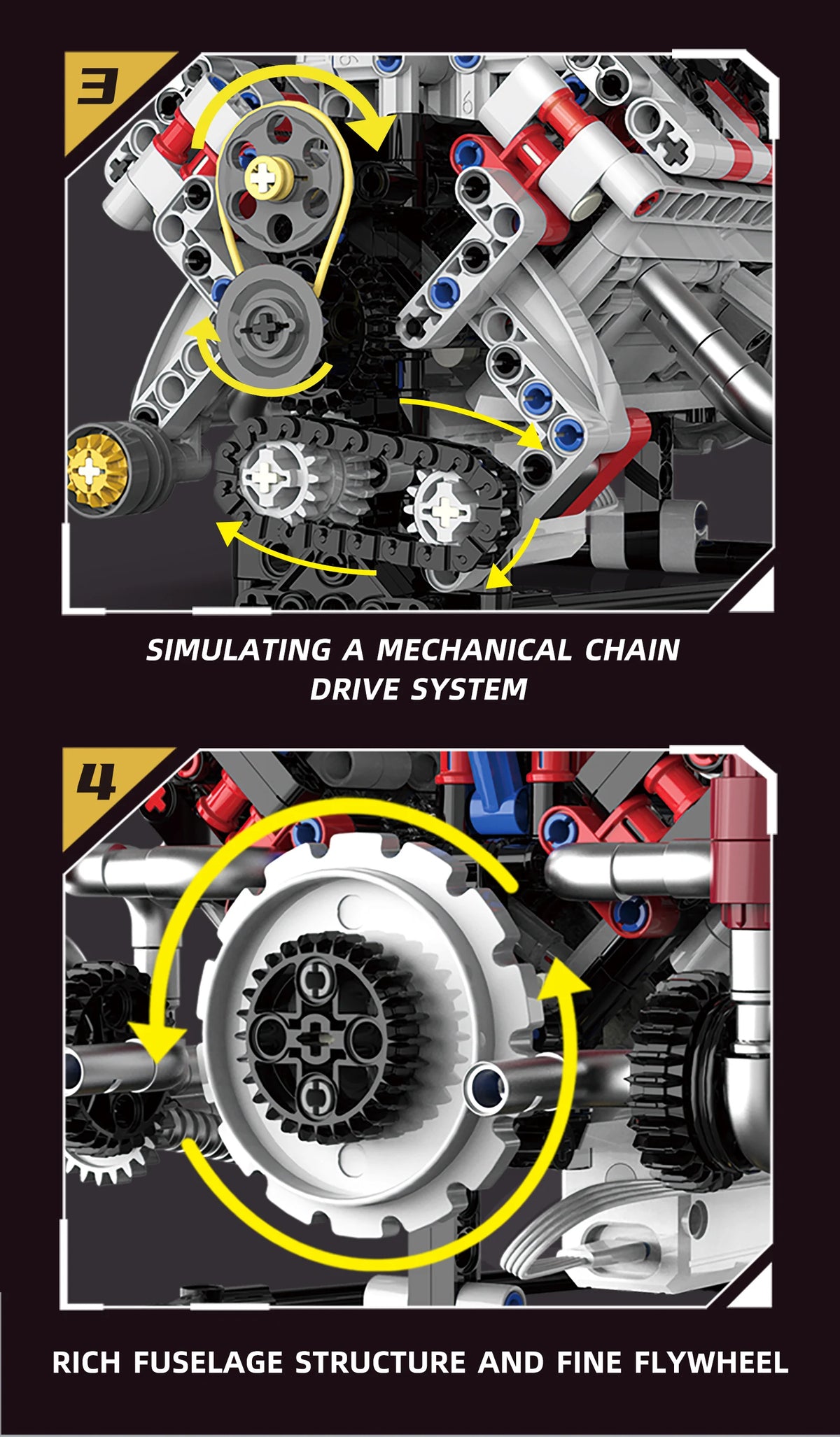Kaiyu 96207 - Motor A Escala Supercoche F40LM V8 MOC con Control por App y - detalle 10