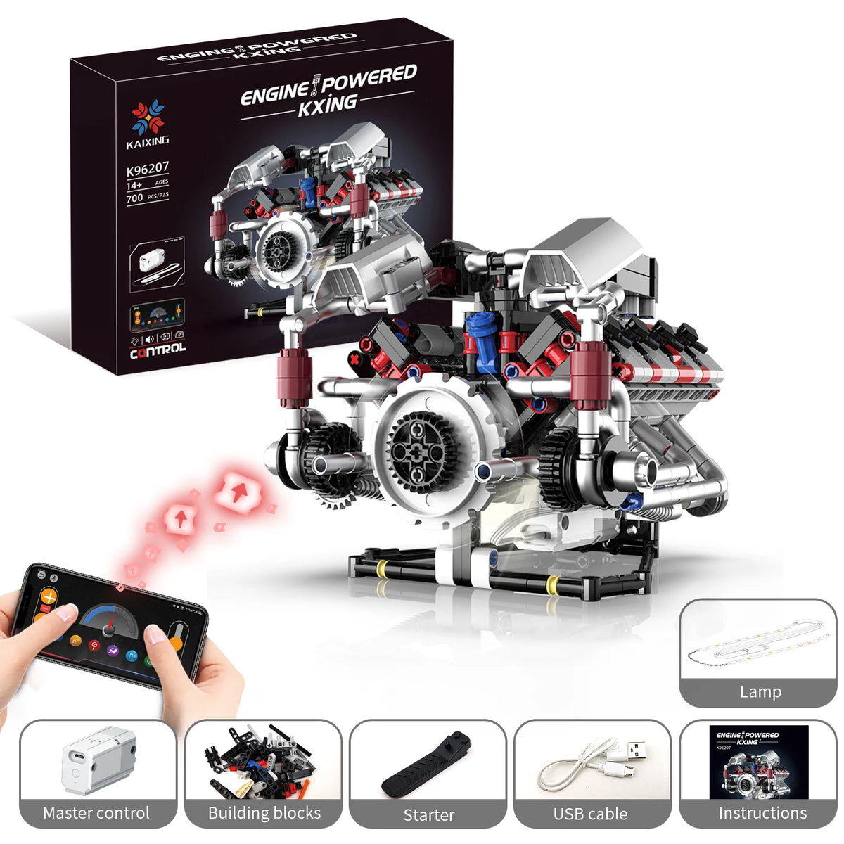Kaiyu 96207 - Motor A Escala Supercoche F40LM V8 MOC con Control por App y - detalle 15