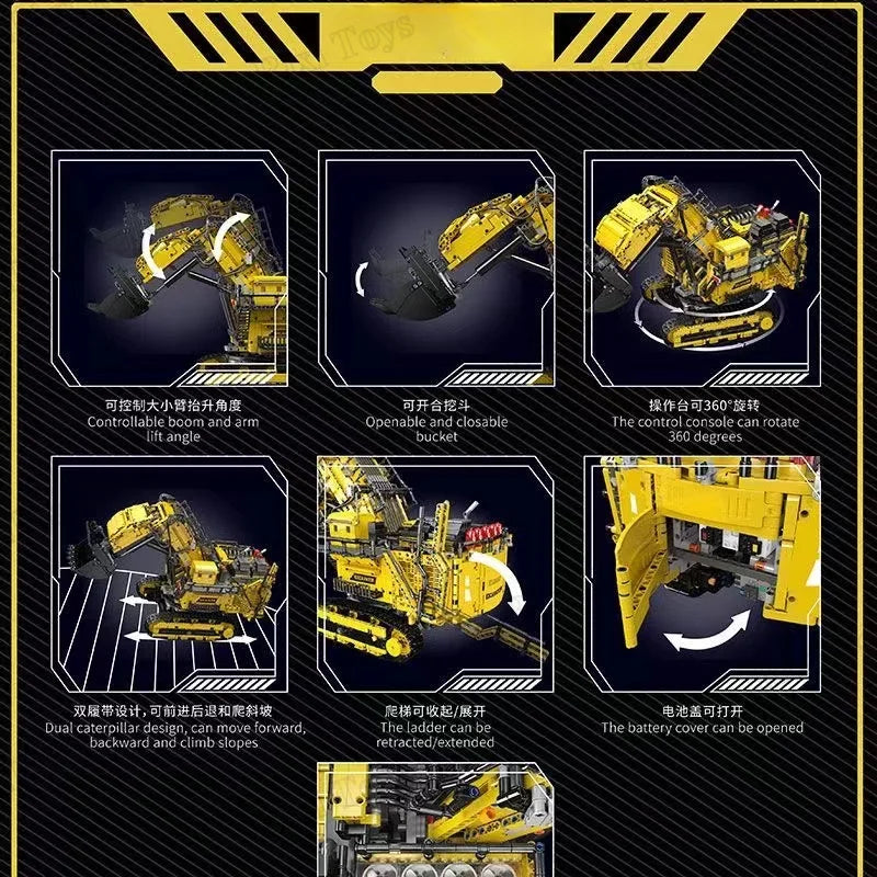 Detalle Mould King 17070 - Gran Excavadora Amarilla Pesada (4767 Piezas)