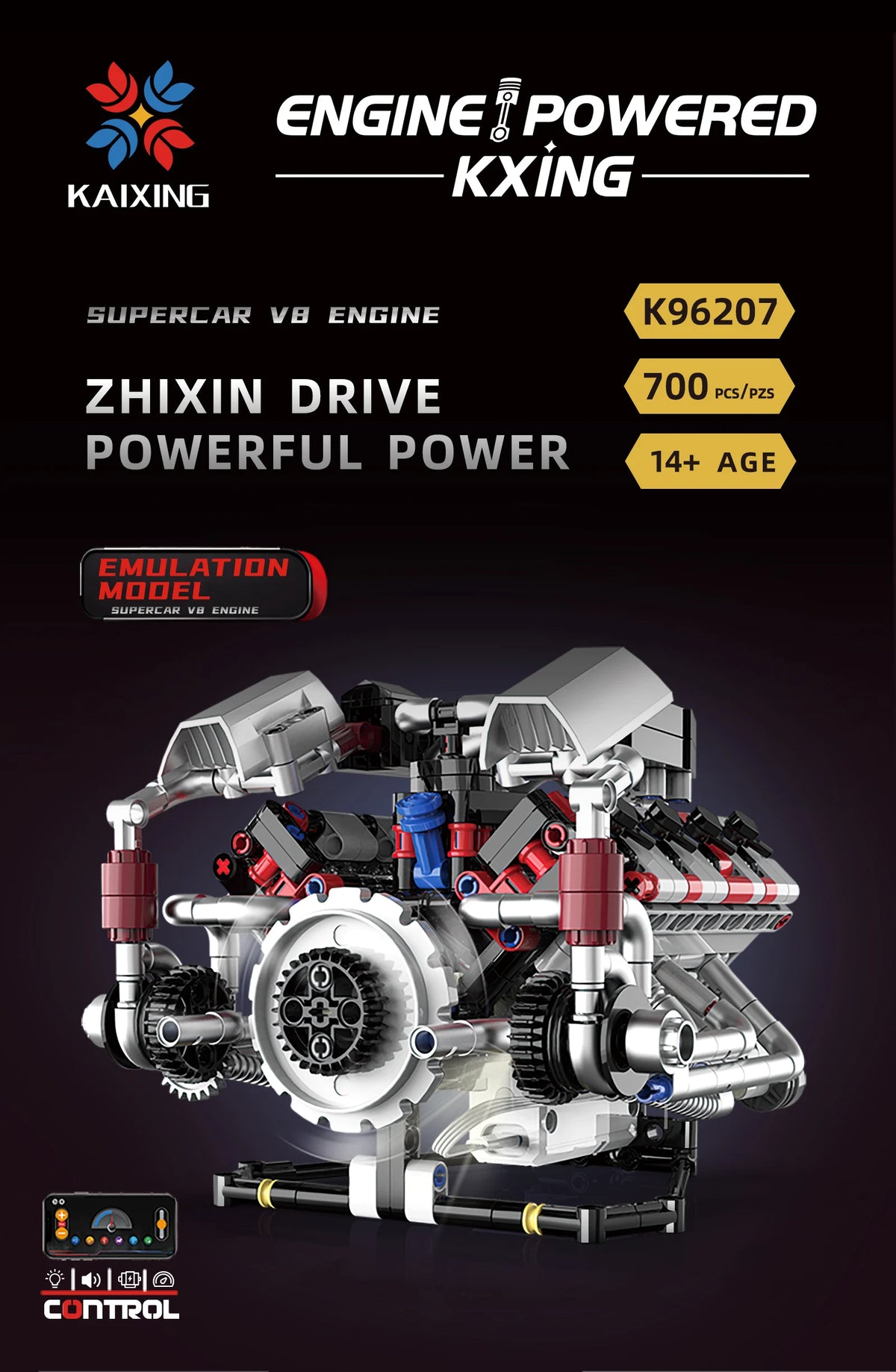 Kaiyu 96207 - Motor A Escala Supercoche F40LM V8 MOC con Control por App y - detalle 6