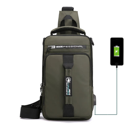 HaoShuai 1100-1 Men Chest Bag Multifuncional Single / Double Shoulder Backpack con puerto de carga USB externo, 1100-1 Khaki, 1100-1 Dark Blue, 1100-1 Black, 1100-1 Gray, 1100-1 Army Green