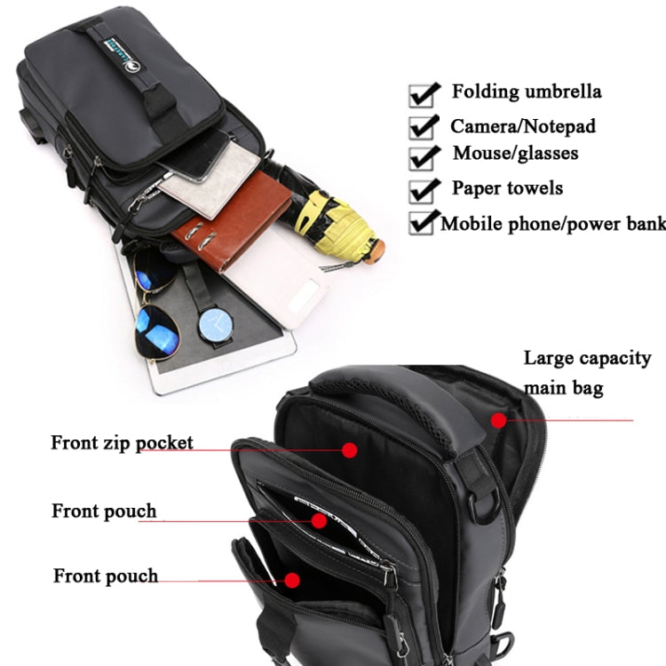 HaoShuai 1100-1 Men Chest Bag Multifuncional Single / Double Shoulder Backpack con puerto de carga USB externo, 1100-1 Khaki, 1100-1 Dark Blue, 1100-1 Black, 1100-1 Gray, 1100-1 Army Green