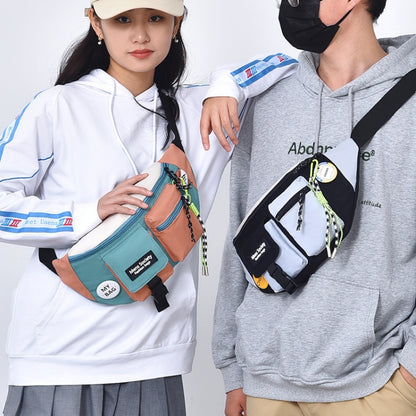 Bolso bandolera de lona con un solo hombro, bolso deportivo ligero para el pecho, Black, Black+Lanyard, Orange, Orange+Lanyard, Blue, Blue+Lanyard, Green, Green+Lanyard